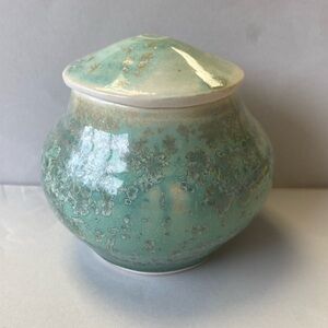 Light Green Hand Thrown Pottery Crystalline Glazed Mini Jar Artist Signed
